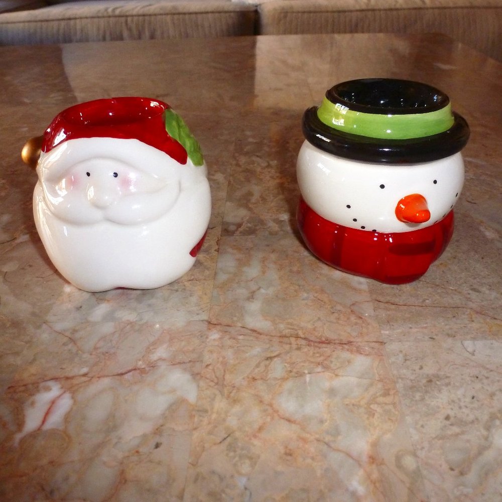 Vintage Ceramic Santa N Snowman Votives
